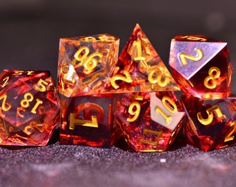 Dragon Flame Dice | Translucent blood red dice | polyhedral dice set| Sharp Edge Dice Set| wizard dice set