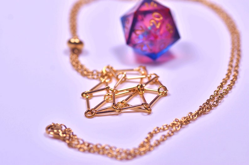 Dice cage Necklace, D20 Dice Necklace ,18k gold plated cage necklace,d20 pendant,DND BraceletValentine's Day DND jewelry Gift Necklaces & ResinD20