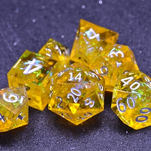 Amber  Dice SET | | yellow resin D&D DICE  | Sharp Edges Dice | Dungeons and Dragons Board Game of Dice