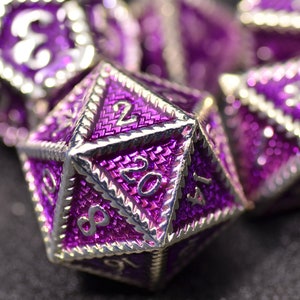 Amethyst Dragon Scale Metal Dice| Purple metal Dungeons and Dragons dice |polyhedral D&D dice set
