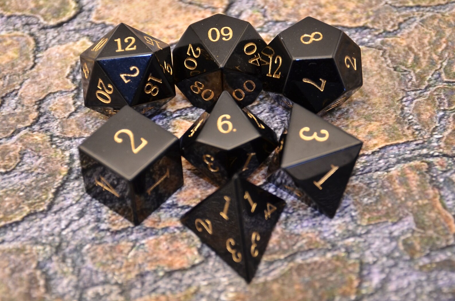 Obsidian dice set Black polyhedral dnd dice set Dungeons Etsy
