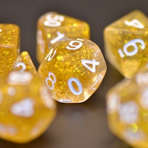 Golden tears dice | yellow Dungeons and Dragons dice set | Polyhedral Dice Set of 7 with RPG |Resin dice set for DND abletop game