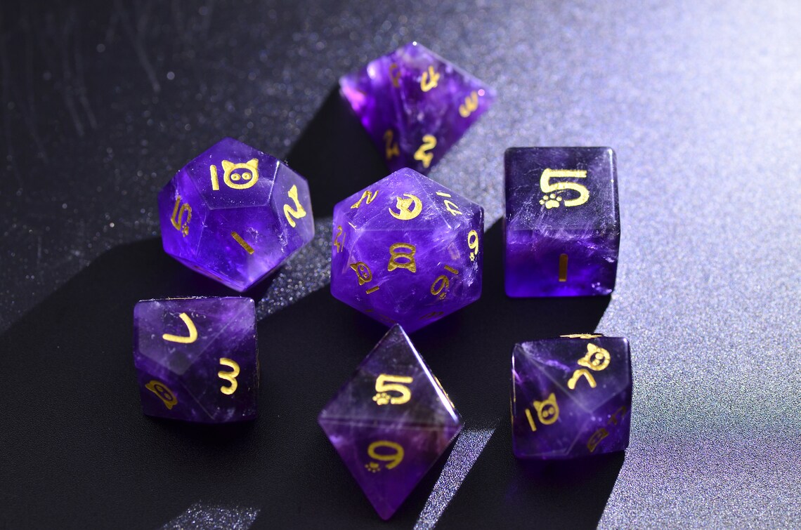 Purple gem dice set Amethyst dnd dice set D&D Polyhedral Etsy