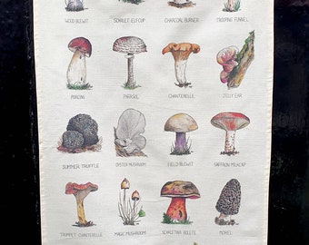 Cotton Teatowel by Drawn to the Wild - Edible Mushrooms / Vegetable Flowers / Herb Flowers