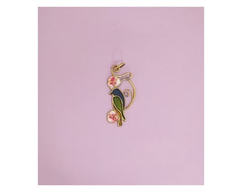 Colorful bird pendant,bird necklace with enamel,brass bird Bird jewelry,bird jewelry,colorful animals,canary pendant