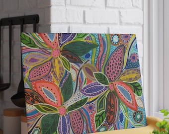 Abstract Floral Glass Cutting Board