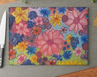 Pink Daisy Glass Cutting Board