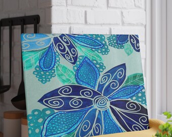 Bold Blue Daisy Glas Schneidebrett