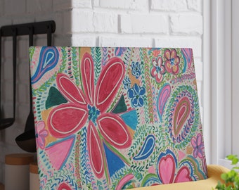 Hot Pink Daisy Glass Cutting Board