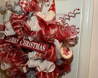 Red and white Christmas Wreath