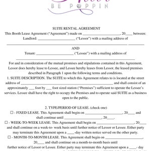 Editable canva lease agreement salon suites rental