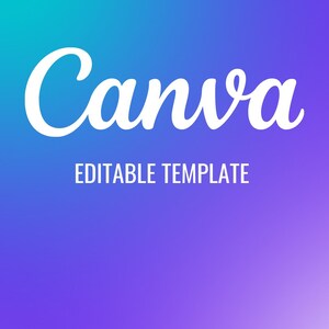 K&ouml;nnte beinhalten: Ein wei&szlig;es Canva-Logo mit dem Text "Canva" in einer kursiven Schriftart auf einem Farbverlaufshintergrund, der von T&uuml;rkis nach Lila &uuml;bergeht. Der Text "BEARBEITBARE VORBILD" befindet sich unterhalb des Logos.