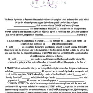 Residential rental lease agreement fully editable