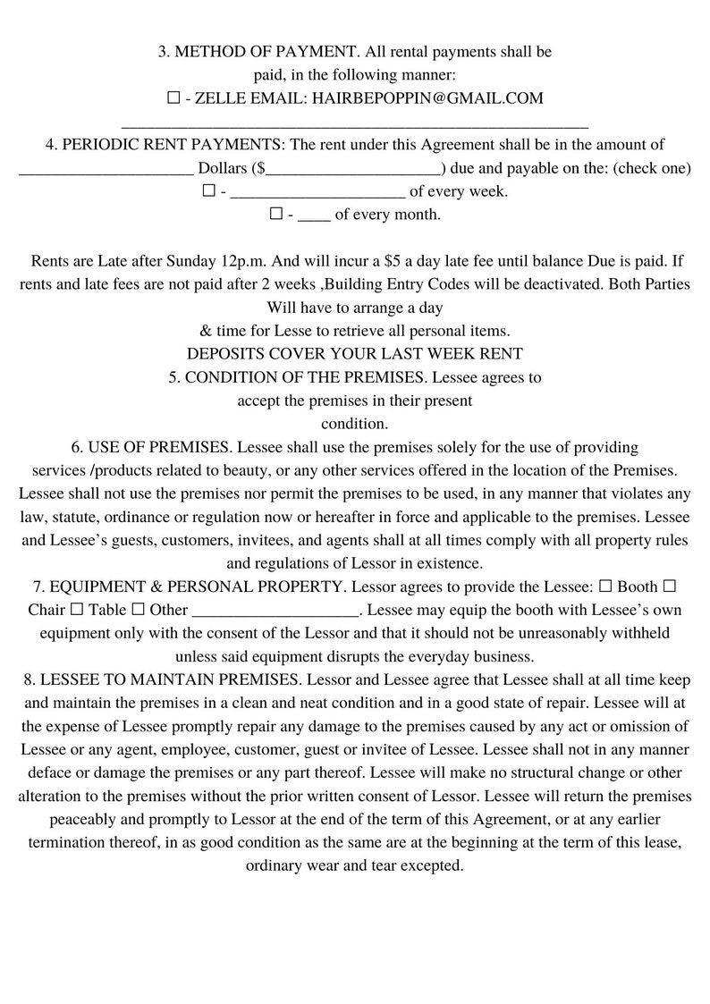 Editable Canva Lease Agreement Salon Suites Rental Etsy