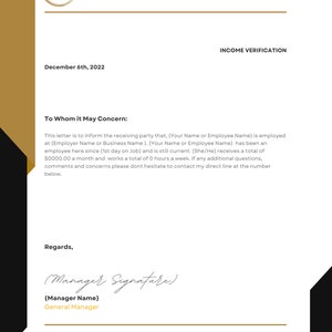 Carta de verificación de ingresos modelo editable
