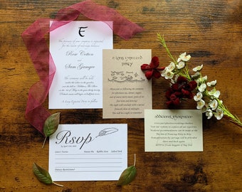 A Long Expected Party Set of 4- Wedding Ceremony Invitations- Initial F