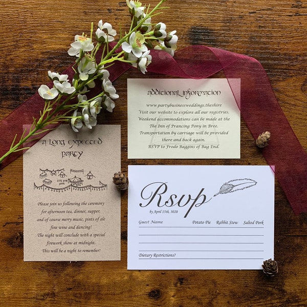 A Long Expected Party Set of 3- Wedding Invitations- ***Excludes Ceremony Invitation***