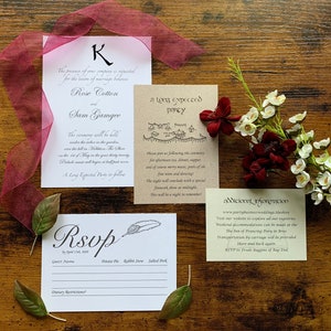 A Long Expected Party Set of 4- Wedding Ceremony Invitations- Initial K