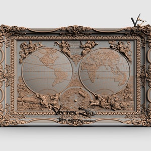 Mapa świata, model 3D STL dla użytkowników CNC, grawerka CNC Router, V-Carve, Artcam, Vetric, pliki CNC, drewno, sztuka, dekoracje ścienne