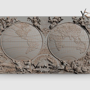 Mundo, modelo 3D STL para usuários CNC, gravador de roteador CNC, V-Carve, Artcam, Vetric, arquivos CNC, madeira, arte, decoração de parede