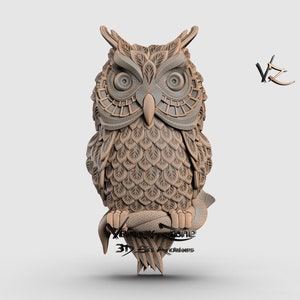 Búho, Modelo STL 3D para usuarios de Cnc, Grabador de enrutador CNC, V-Carve, Artcam, Vetric, Archivos CNC, Madera, Arte, Decoración de pared