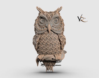 Owl, 3D STL Model for Cnc users, CNC Router Engraver, V-Carve, Artcam, Vetric, CNC files, Wood, Art, Wall Decor