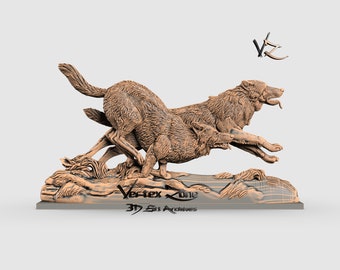 Two Wolves, 3D STL Model for Cnc users, CNC Router Engraver, V-Carve, Artcam, Vetric, CNC files, Wood, Art, Wall Decor