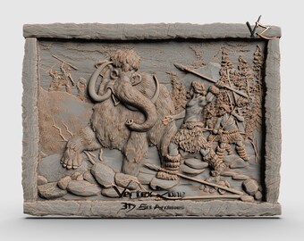 Hunting Mammoth, 3D STL Model for Cnc users, CNC Router Engraver, V-Carve, Artcam, Vetric, CNC files, Wood, Art, Wall Decor