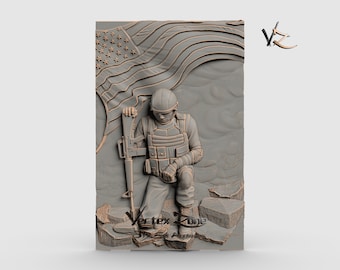 Usa Soldier, 3D STL Model for Cnc users, CNC Router Engraver, V-Carve, Artcam, Vetric, CNC files, Wood, Art, Wall Decor