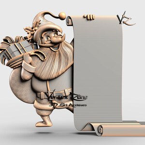 Nikolaus mit Wunschliste, 3D, STL Modell für Cnc Benutzer, CNC Fräser Gravur, V-Carve, Artcam, Vetric, CNC Dateien, Holz, Kunst, Wanddekor