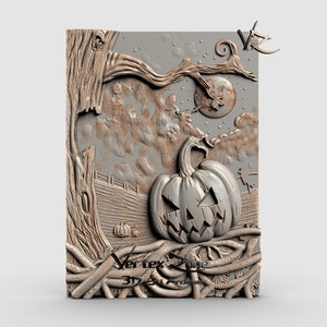 Hallowwen Pumpkin Moon Tree, 3D STL Model for Cnc users, CNC Router Engraver, V-Carve, Artcam, Vetric, CNC files, Wood, Art, Wall Decor