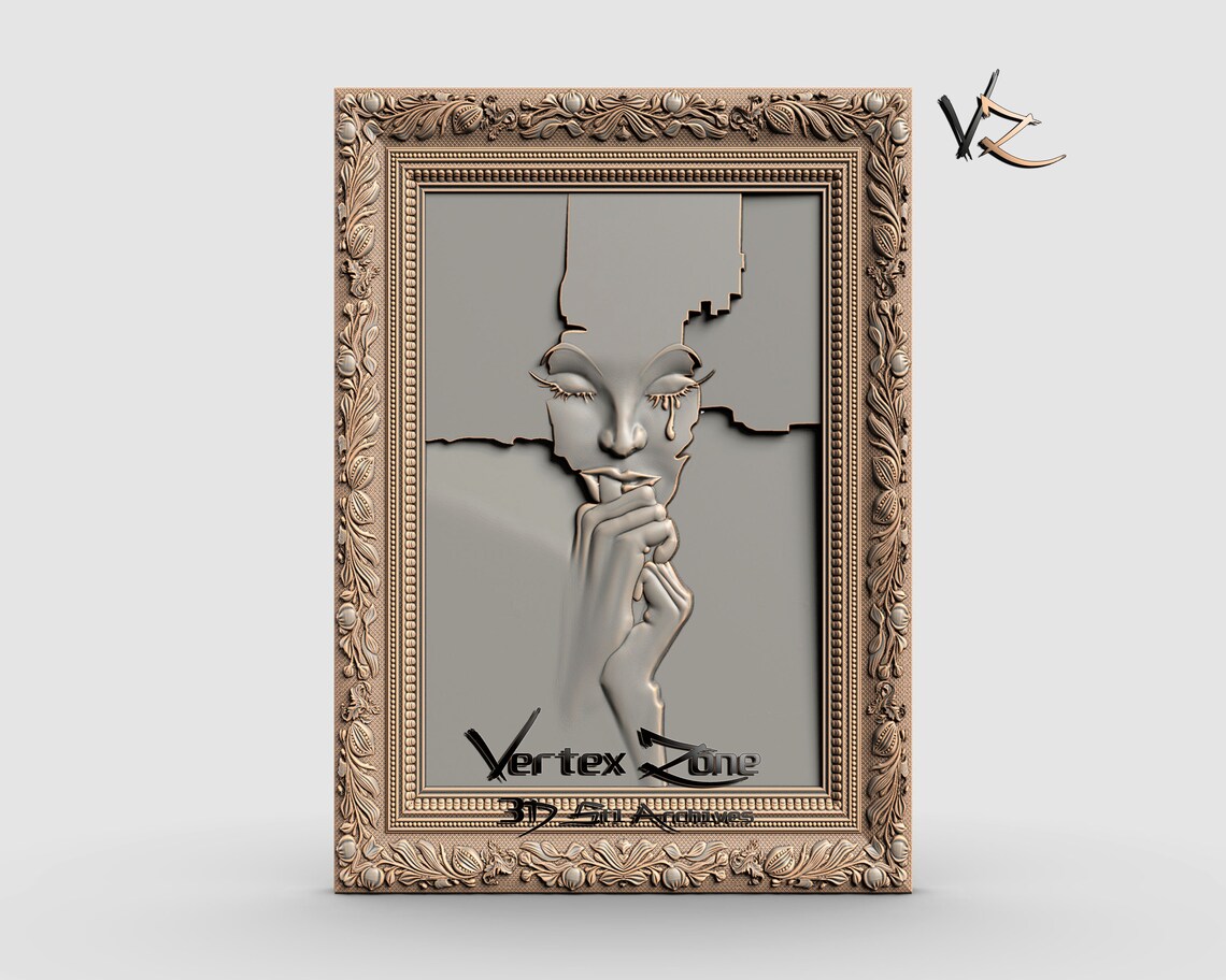 The Crying Girl With Frame 3D STL Model for Cnc Users CNC - Etsy
