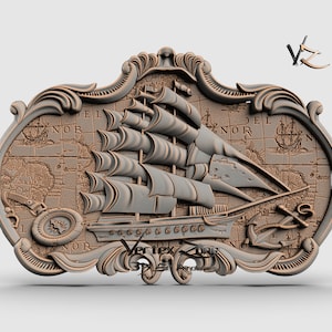 Le navire de la carte du monde, modèle 3D STL pour les utilisateurs de CNC, graveur de routeur CNC, V-Carve, Artcam, Vetric, fichiers CNC, bois, art, décoration murale