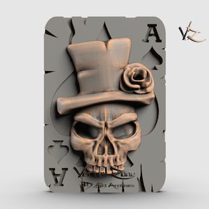 Card Skull, Modelo 3D STL para usuarios de Cnc, Grabador de enrutador CNC, V-Carve, Artcam, Vetric, Archivos CNC, Madera, Arte, Decoración de pared