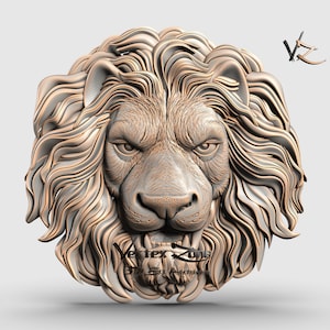 ライオンヘッド、CNC ユーザー向けの 3D STL モデル、CNC ルーター彫刻機、V 彫刻、アートカム、Vetric、CNC ファイル、木材、アート、壁装飾