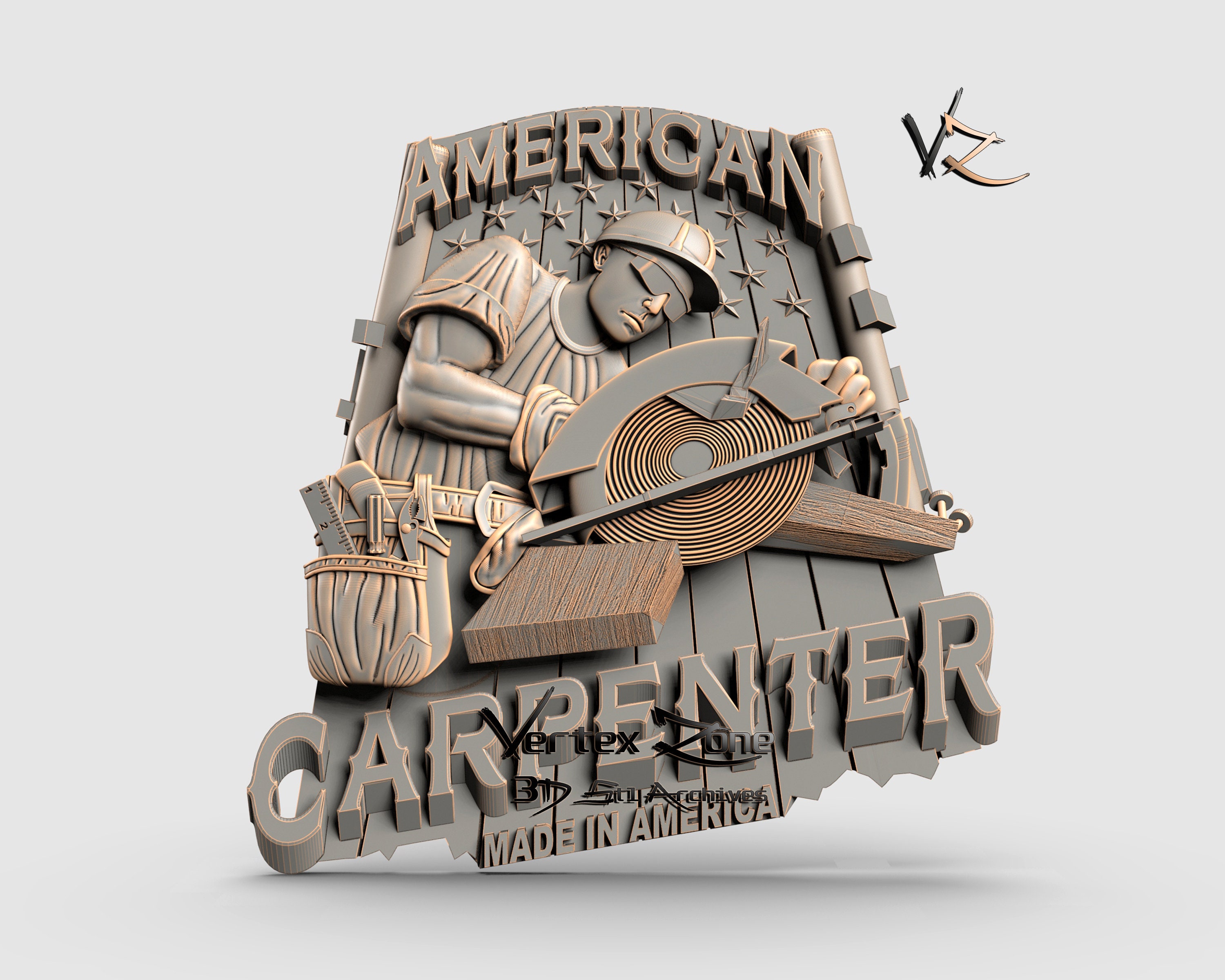 American Carpenter,  3D STL Model for Cnc users, CNC Router Engraver, V-Carve, Artcam, Vetric, CNC files, Wood, Art, Wall Decor
