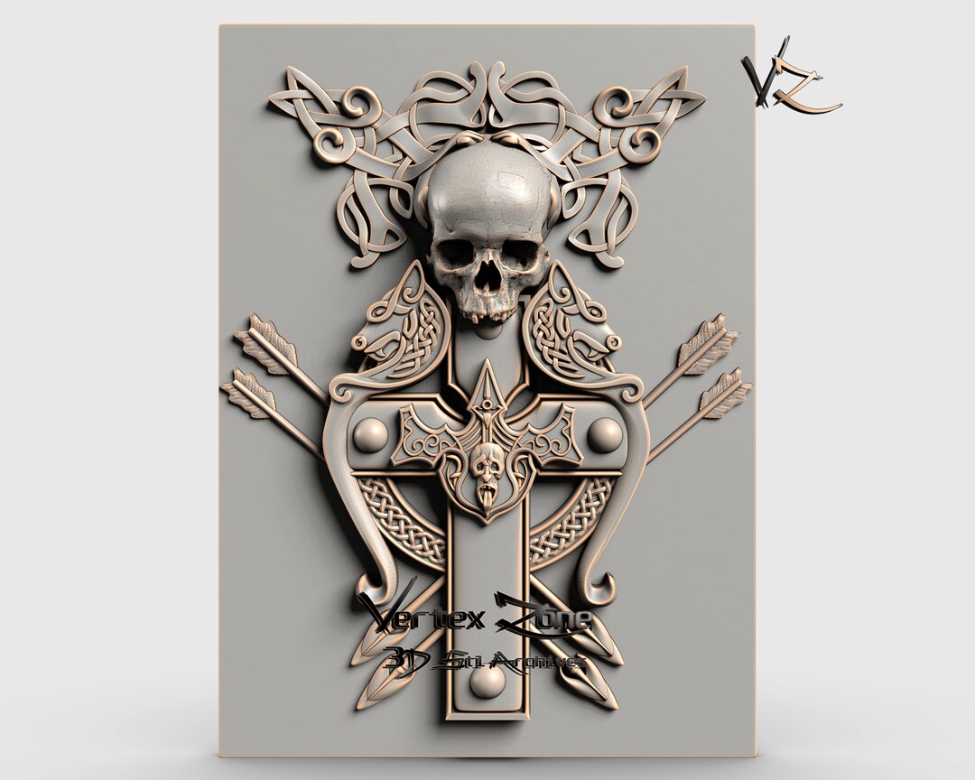 Skull Viking Cross, 3D STL Model for Cnc Users, CNC Router Engraver, V ...