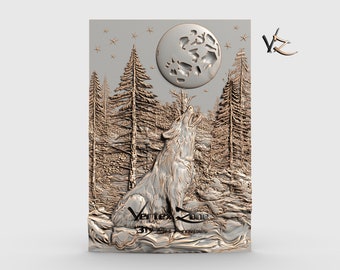 Wolf at Night, 3D STL Model for Cnc users, CNC Router Engraver, V-Carve, Artcam, Vetric, CNC files, Wood, Art, Wall Decor