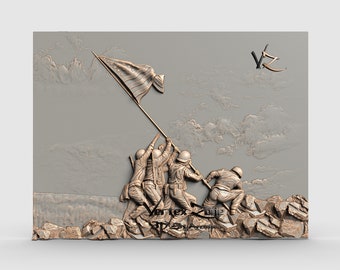 Iwo Jima Flag, 3D STL Model for Cnc users, CNC Router Engraver, V-Carve, Artcam, Vetric, CNC files, Wood, Art, Wall Decor