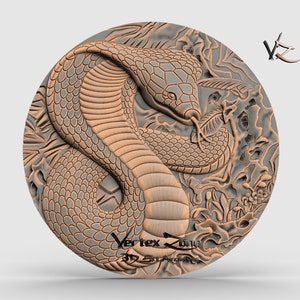 Snake Cobra, modèle 3D STL pour les utilisateurs de CNC, graveur de routeur CNC, V-Carve, Artcam, Vetric, fichiers CNC, bois, art, décoration murale