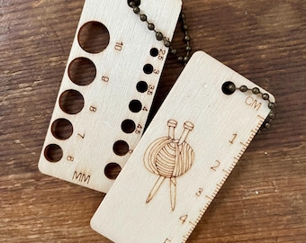 Wood Knitting Needle Gauge and Ruler | US & UK Sizes