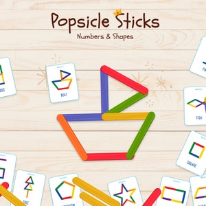 Popsicle Stick Shapes and Numbers Activity Game Printable Montessori Materials Homeschool Resources