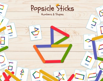 Popsicle Stick Shapes and Numbers Activity Game Printable Montessori Materials Homeschool Resources