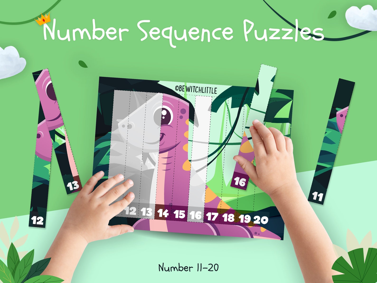 Dinosaur Puzzle Number Sequence 10 Puzzles 1100 Printable Montessori
