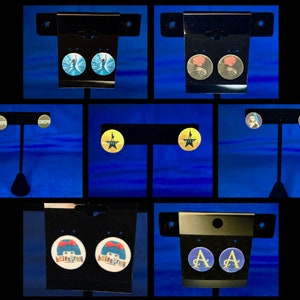 Broadway logo earring studs 4 - Frozen, Hadestown, Be More Chill, Hamilton, Les Miserables, Hairspray, and Anastasia