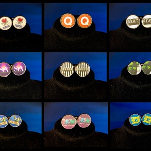 Broadway logo cuff links 1 - Falsettos, Avenue Q,  Rent, Six the Musical, Beetlejuice, Wicked, Newsies, The Prom, and Come From Away