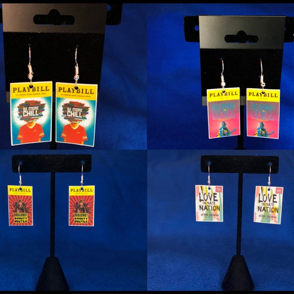 Playbill earrings - Joe Iconis musicals (Be More Chill, Broadway Bounty Hunter, and Love in Hate Nation)