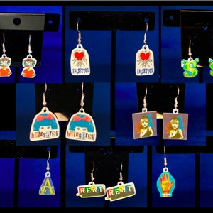 Broadway/Musical inspired logo earrings 2 (Be More Chill, Falsettos, Shrek, Hairspray, Les Miz, Anastasia, Rent, and Jagged Little Pill)