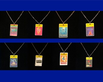 Playbill necklaces 2 - The Prom, Mean Girls, Frozen, Company, Rent, Six the Musical, Waitress, and Hadestown