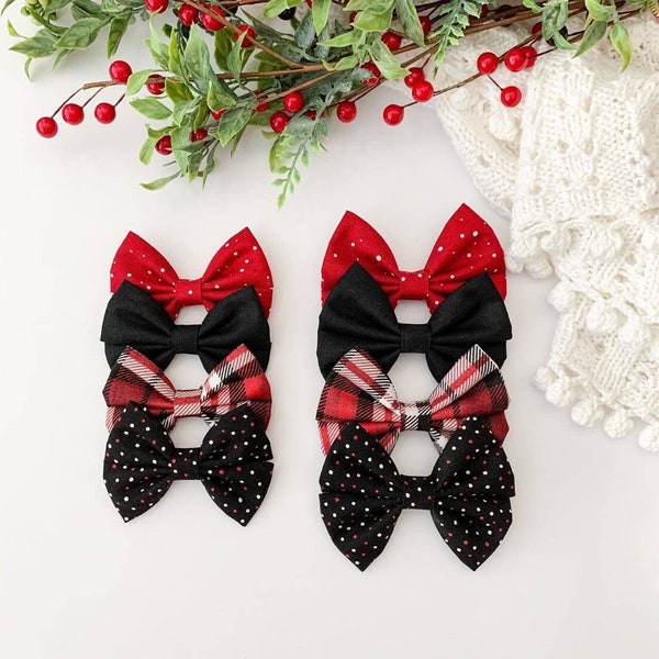 Noël / Noël Cheveux Bows / Bandeaux pour les filles. Nœuds à carreaux rouges, nœud noir, pois rouges, pois noirs